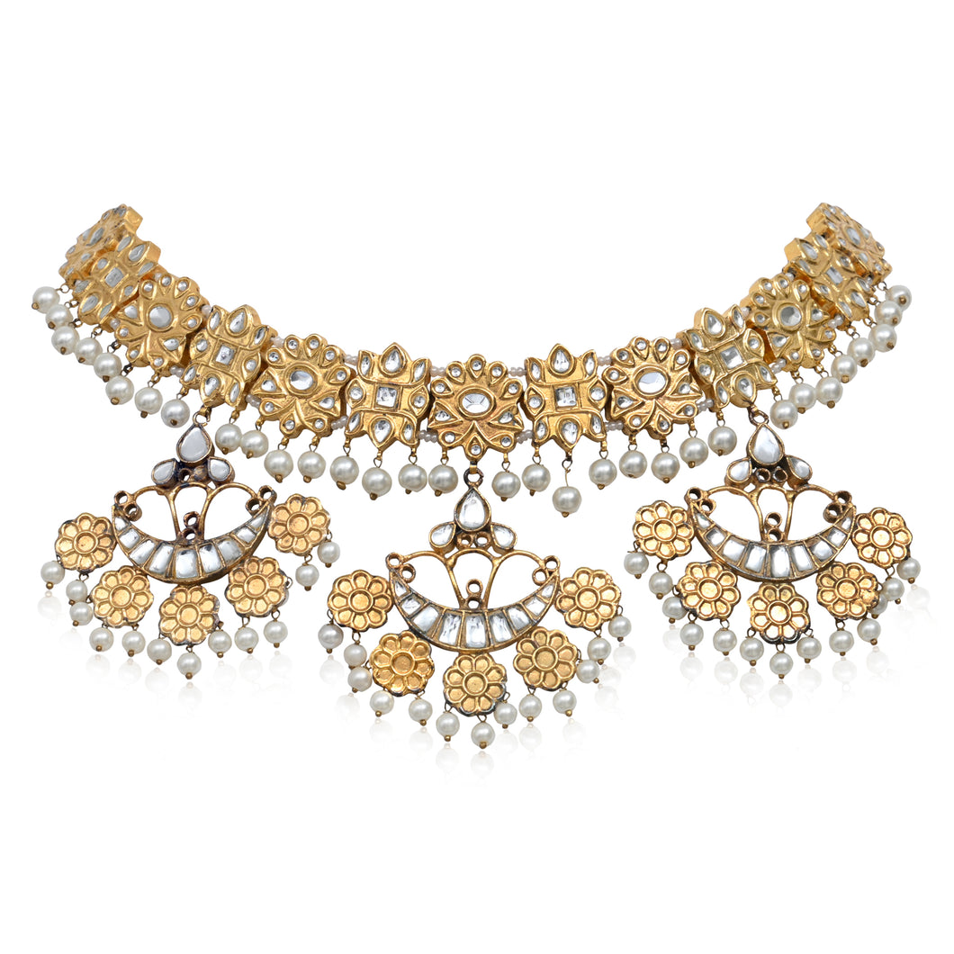 TRIPLE CHAND PHOOL NECKLACE (4833834991747)